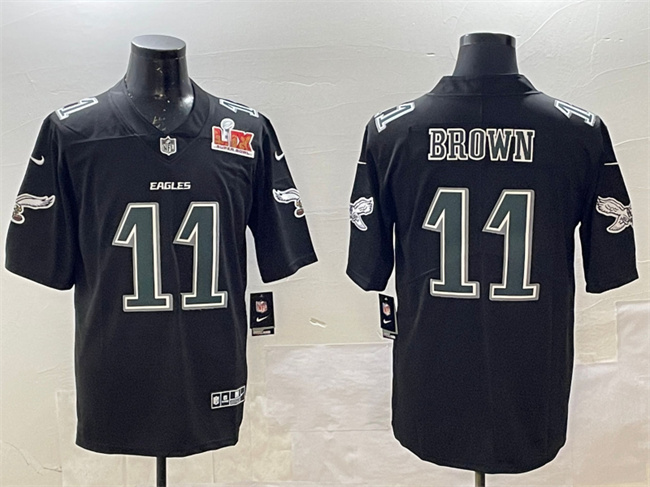 Men's Philadelphia Eagles #11 A. J. Brown Black 2025 Super Bowl LIX Patch Fashion New Vapor Untouchable Limited Stitched Football Jersey
